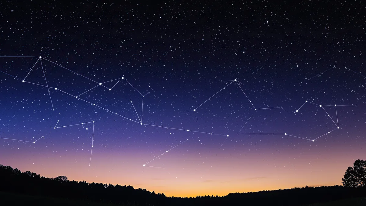 solar return chart: night sky constellations illustration