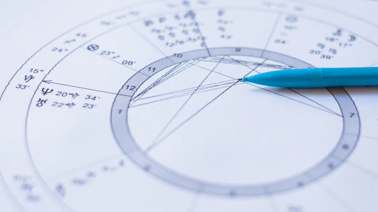 transits calculator: Glowing zodiac wheel with planetary symbols overlaying a birth chart diagram